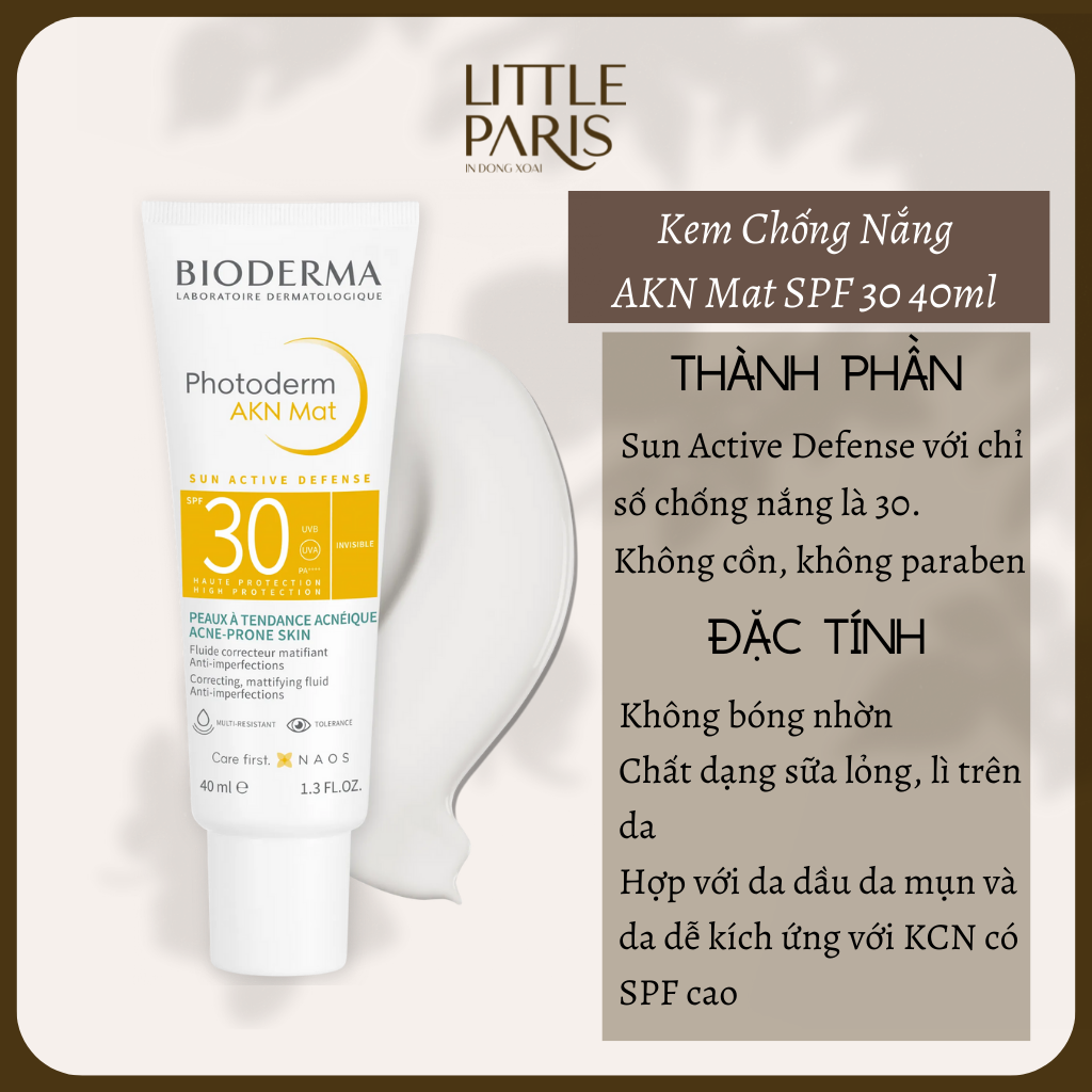 Kem chống nắng cho da dầu bioderma photoderm akn mat matifying fluid spf30 40ml