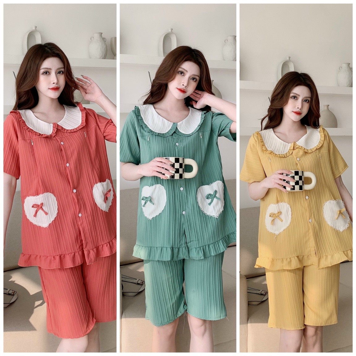 Đồ Bộ bầu - sau sinh -( Lửng Bèo Tay-Quần ) cho con bú - chất liệu mềm - mịn - mát