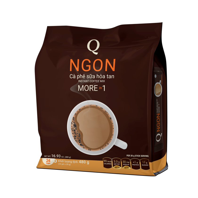 Trần quang - cà phê sữa hoà tan hiệu ngon more in 1 túi 24 gói x 20g - cty bát muội
