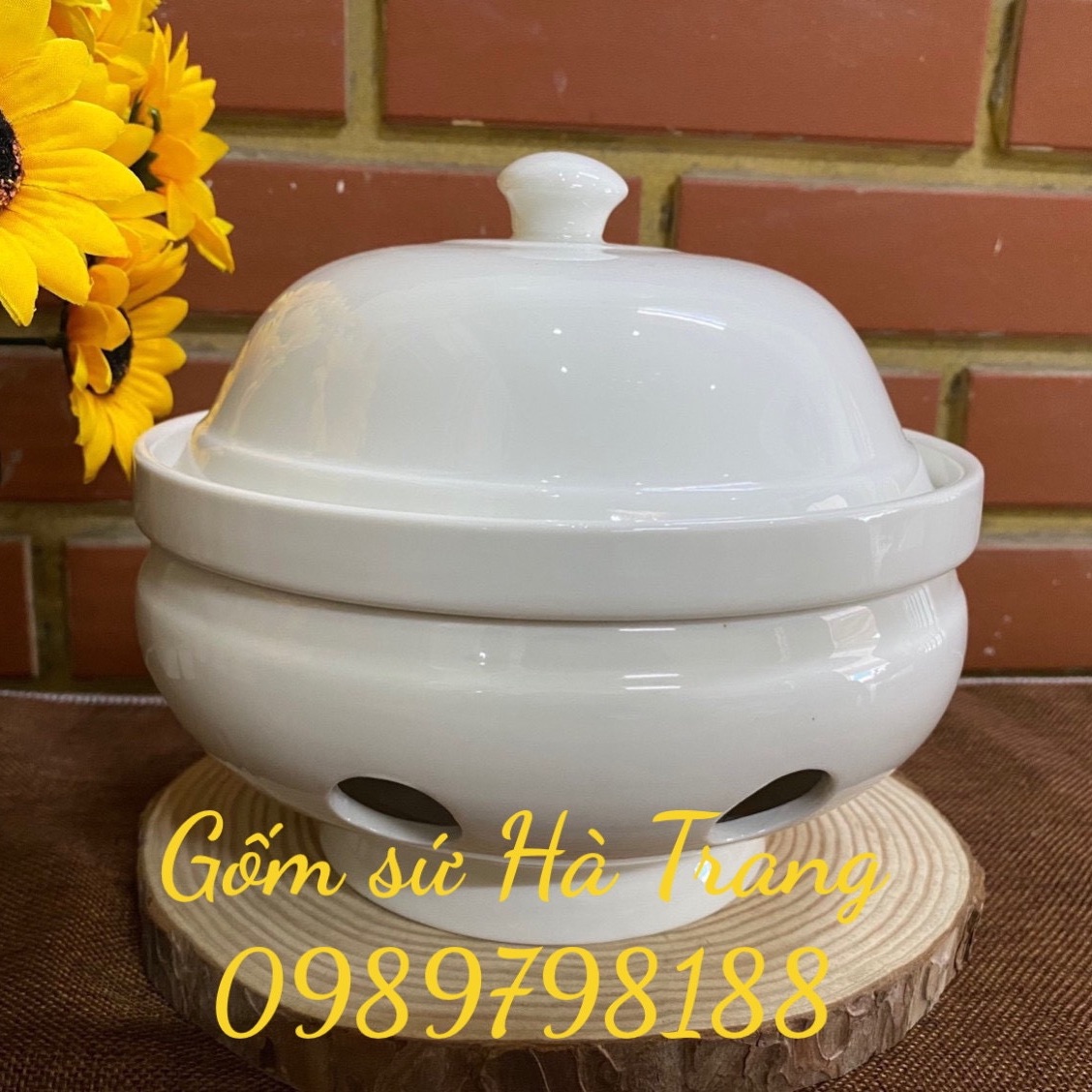 Bát hâm nóng đồ ăn gốm sứ Bát Tràng cao cấp có nắp đậy như hình