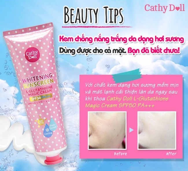 Kem dưỡng trắng, chống nắng cathy doll l-glutathione magic cream 138ml - 1044