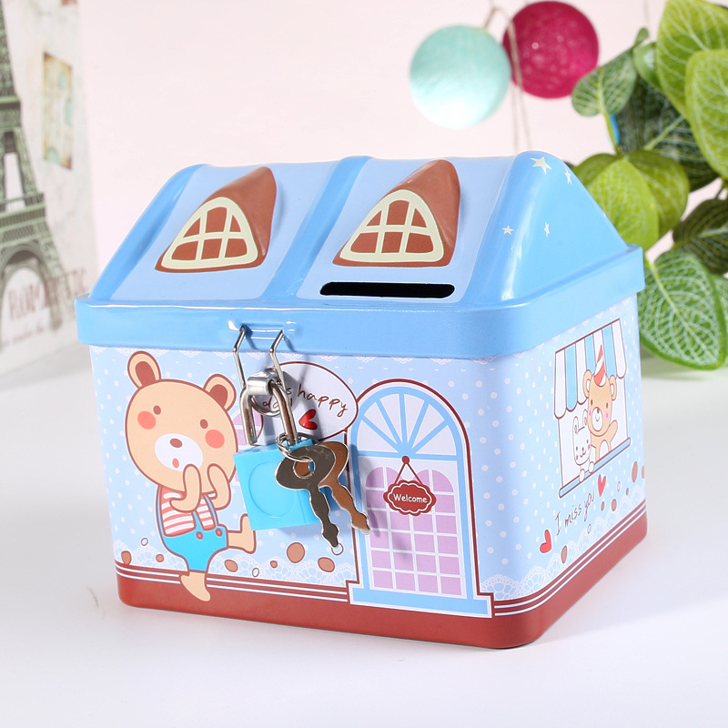 Két Sắt Ống Heo Tiết Kiệm Hình Nhà Có Khóa Mini Cho Bé