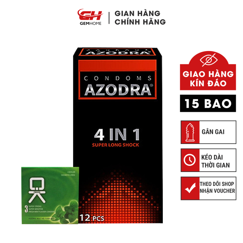 Bao cao su AZODRA kéo dài quan hệ có gai siêu mỏng GEMHOME Tặng 1 hộp BCS OKHQ 3 bao