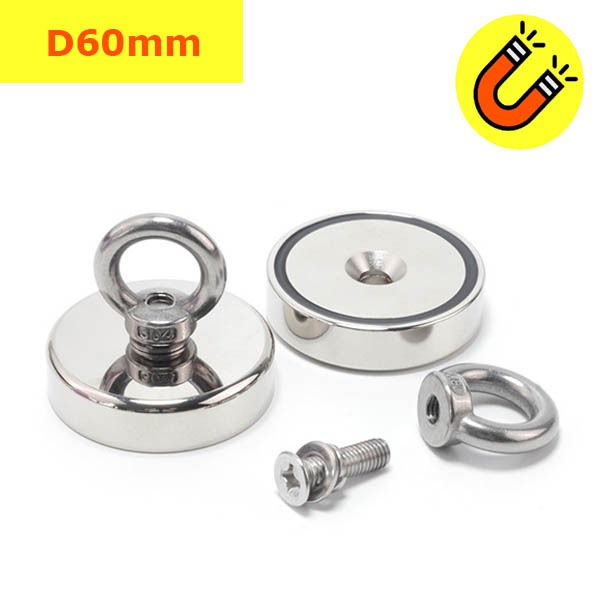 Nam châm cứu hộ D60mm siêu từ tính lực hút 160KG Không Vỡ vớt đồ dưới nước