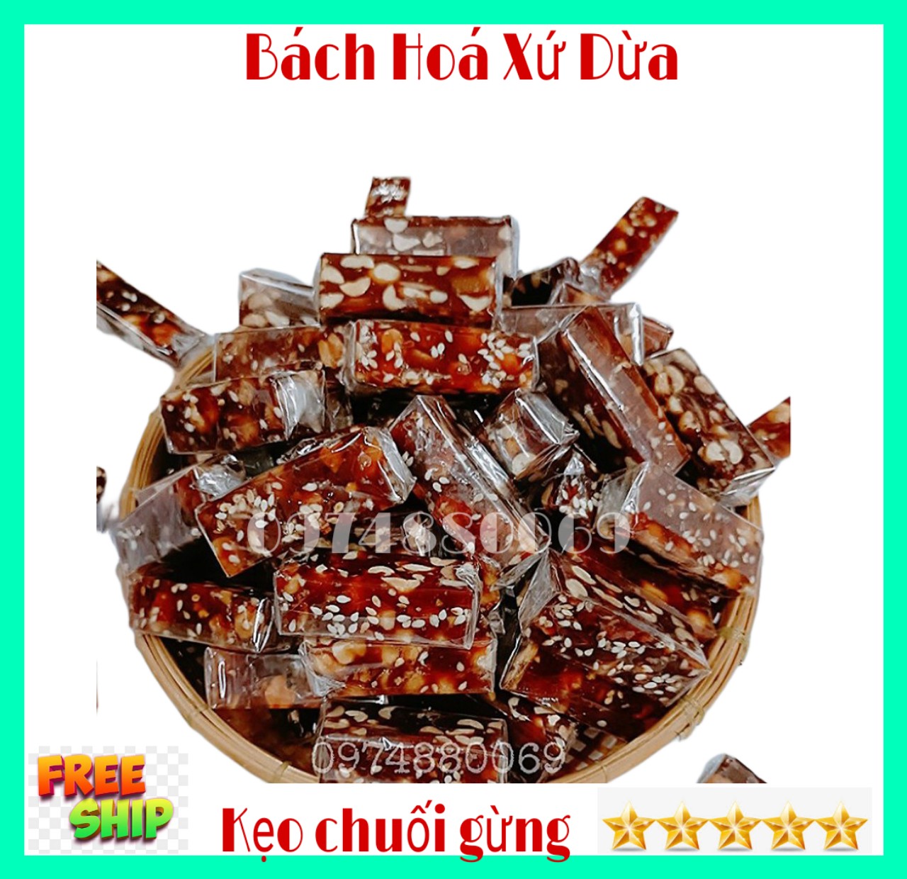 (FREESHIP) 1kg Kẹo chuối gừng cốt dừa Bến Tre