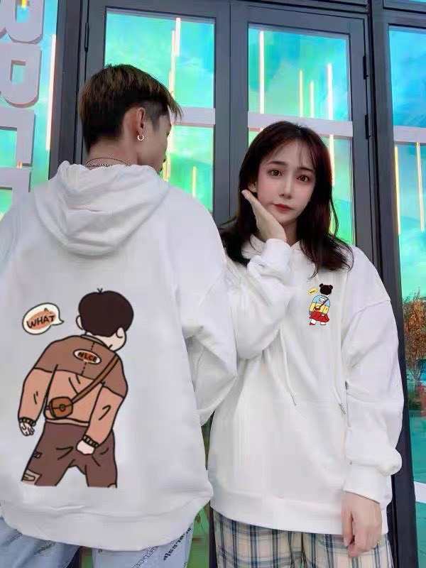 Áo khoác nỉ unisex in cặp đôi nam nữ màu trắng cực đẹp