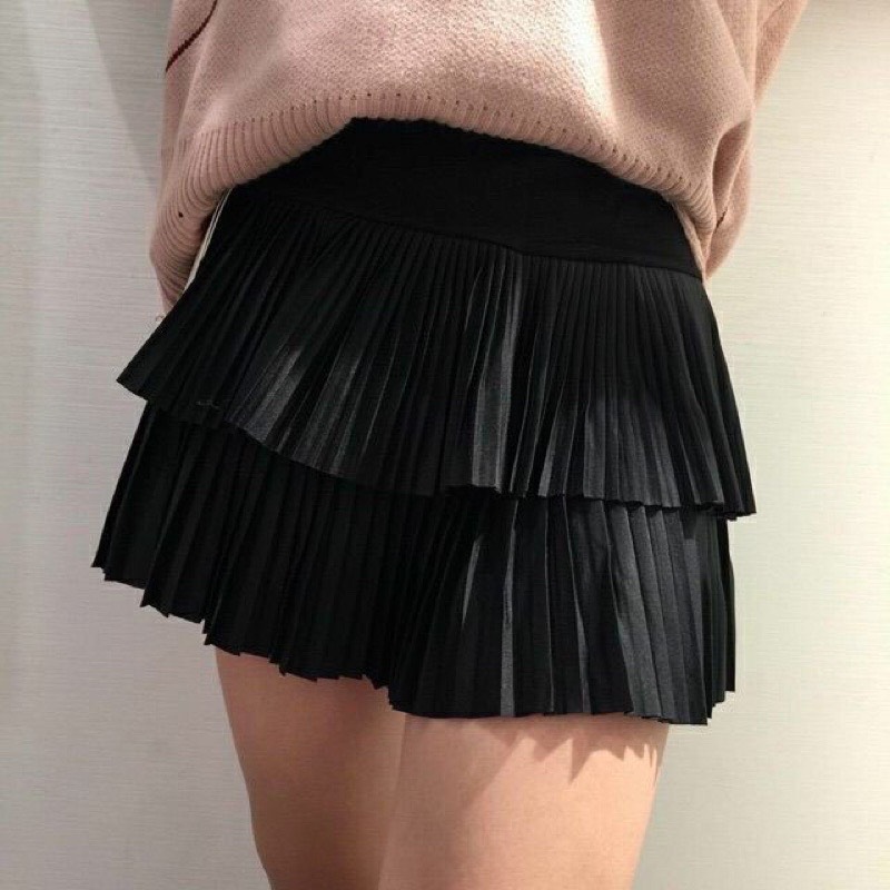✅ Chân váy bầu xếp li 2 tầng thời trang bầu teen màu nâu,đen