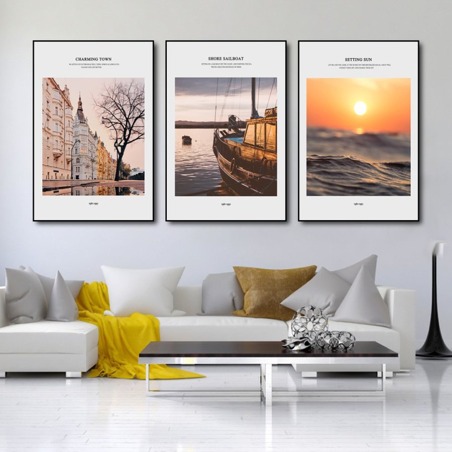 Bộ 3 bức tranh treo tường có khung tranh phong cảnh chiều đẹp decor phòng khách trang trí phòng ngủ tranh treo tường nghệ thuật hiện đại