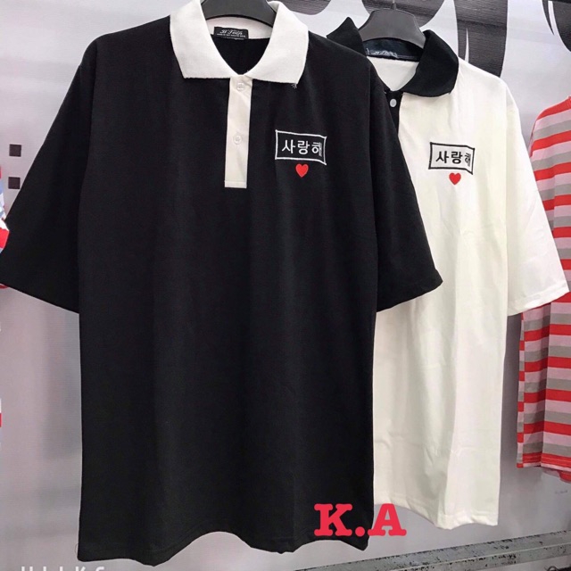 áo polo chữ Hàn thêu tim
