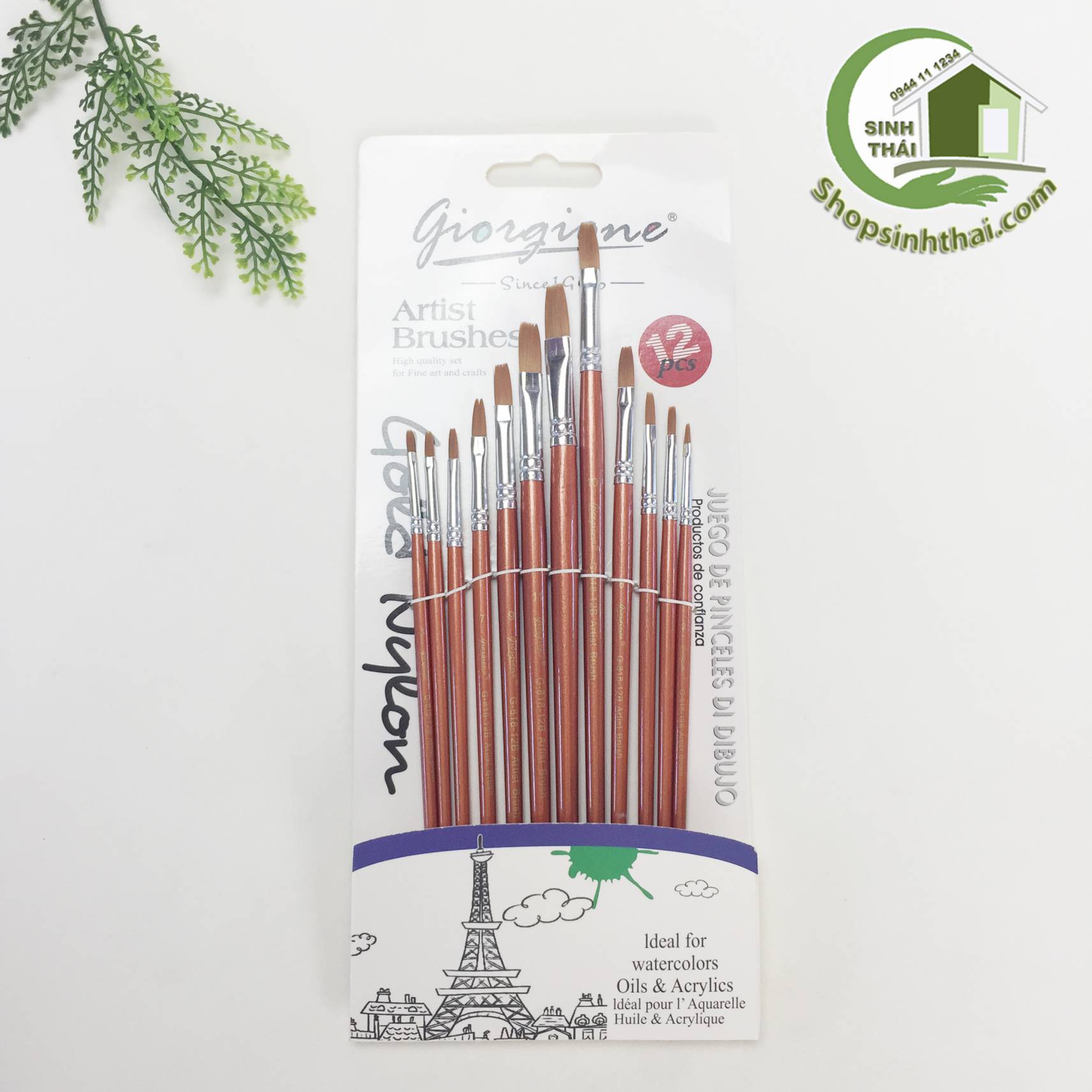 Vỉ 12 cây và vỉ 6 cây cọ vẽ, chổi vẽ màu nước, nhiều kích thước - chọn loại