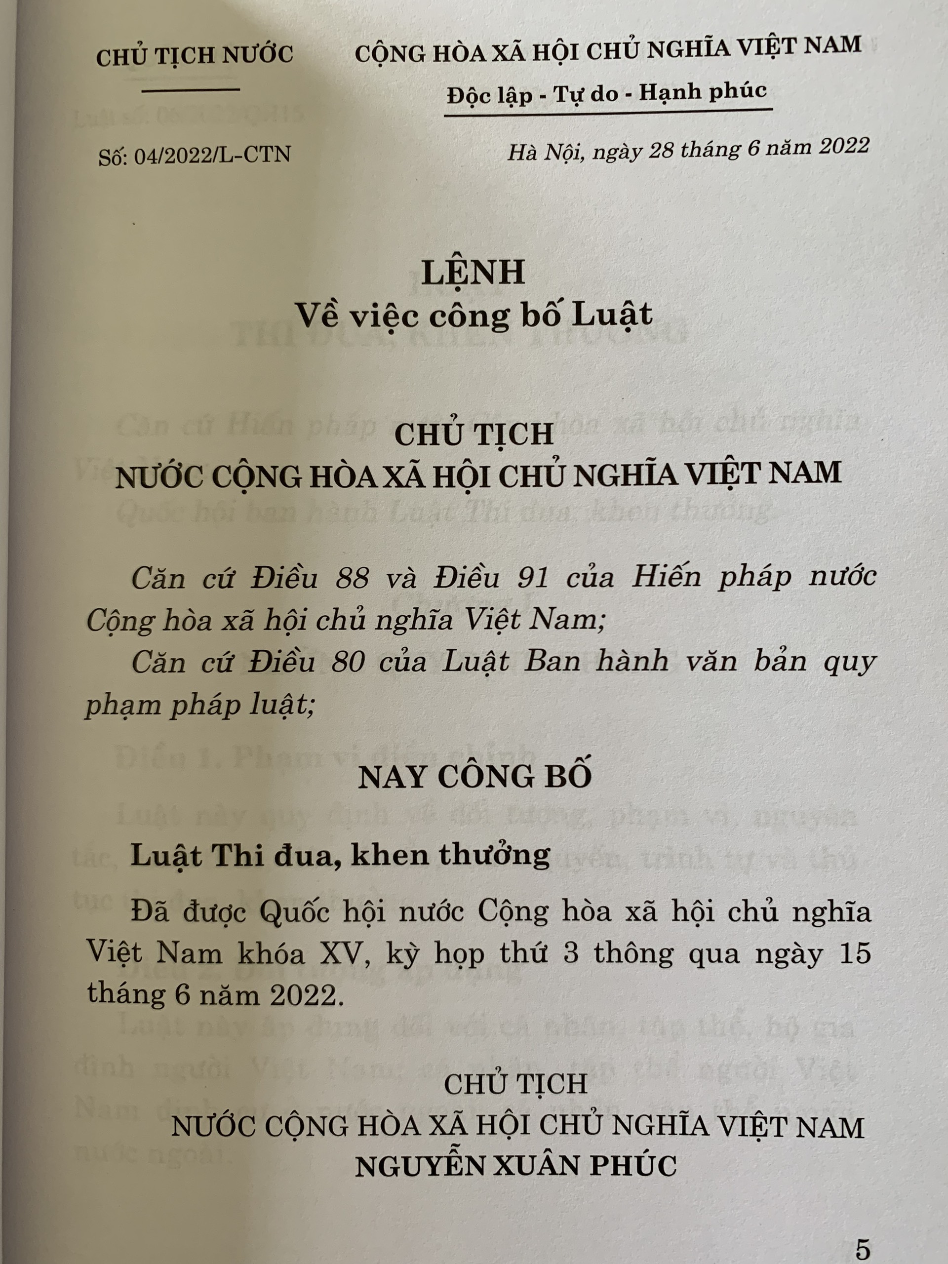 Luật Thi Đua, Khen Thưởng
