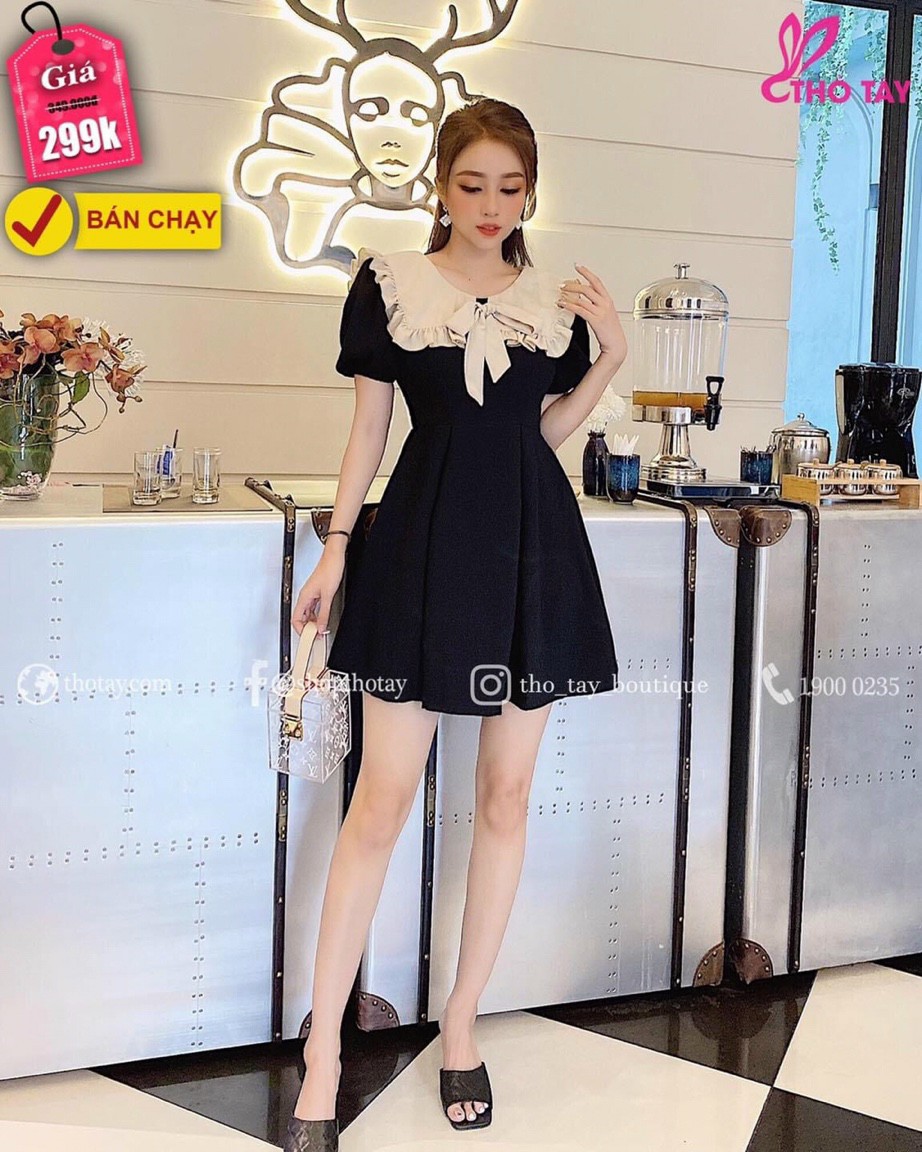 Đầm Xòe Vintage Cổ Bèo Cổ Điển Xu Hướng Thời Trang Mới TTSA0751