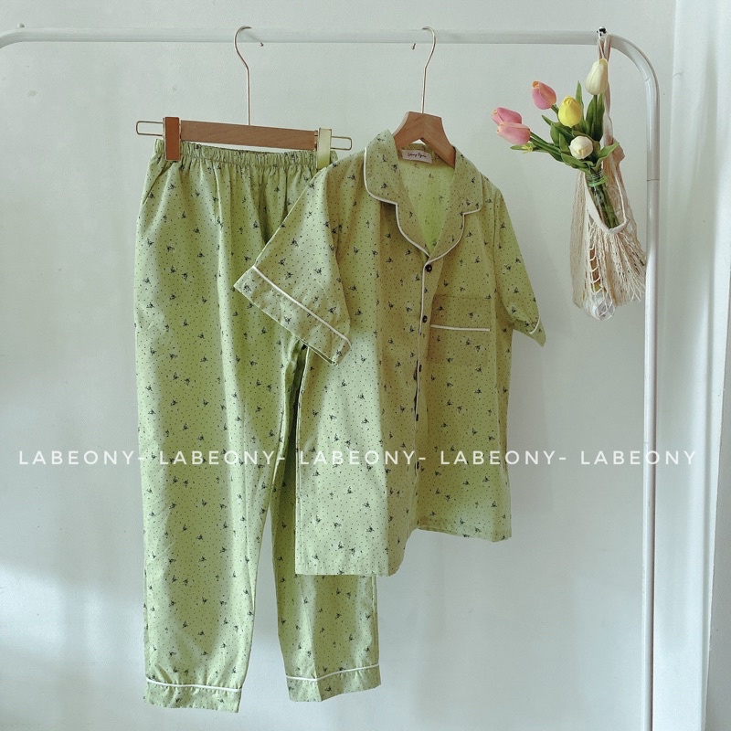 Pyjama thô Cotton-bộ mặc nhà mềm mát Labeony