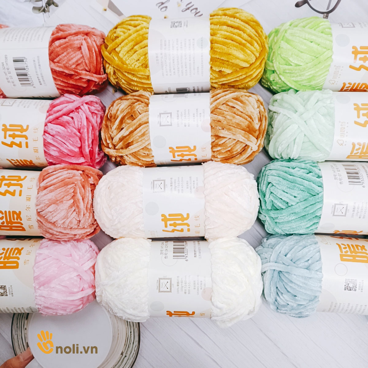 Len nhung chenille 6mm đan móc khăn, chăn, áo, thú bông, siêu mềm mịn, không rụng lông, ấm áp 100g nội địa Trung