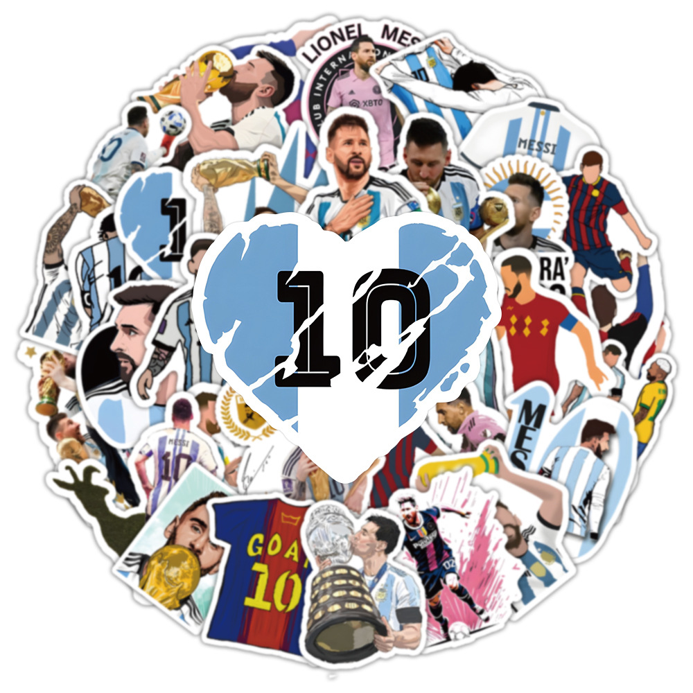Set 10 Hình Dán Messi Sticker Cầu Thủ Bóng Đá Chống Thấm Nước Trang Trí Mũ Bảo Hiểm, Ván Trượt, Điện Thoại, Laptop, Vali