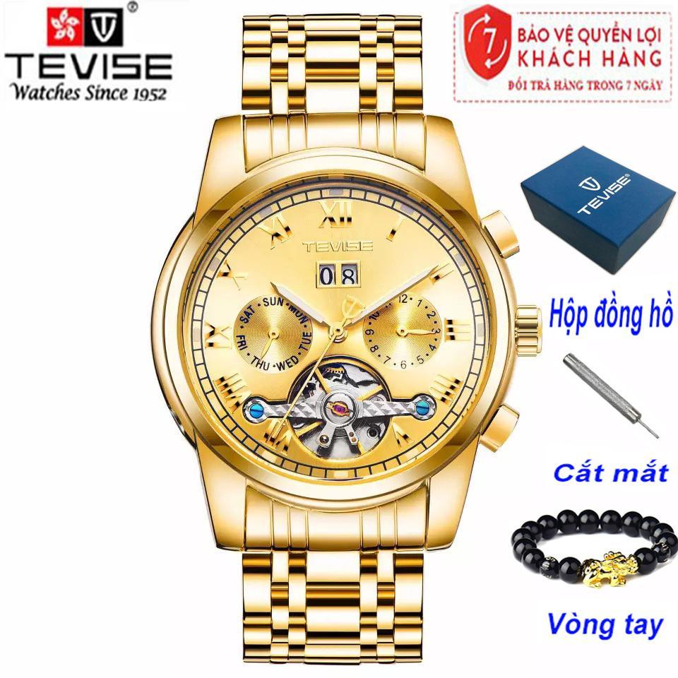 [HCM][TẶNG CHỐT VÒNG TAY] Đồng Hồ Nam Chạy Cơ Automatic TEVISE 9005 Dây Thép Cao Cấp (FULL VÀNG)
