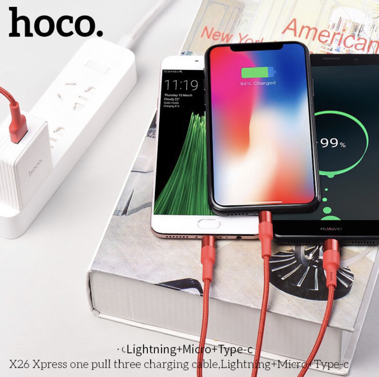 Cáp sạc dây dù đa năng HOCO X26 3 in 1 (Iphone/Android/Type-C)