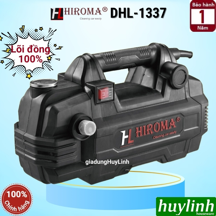 Máy xịt rửa xe hiroma dhl-1337 - công suất 2200w - motor cảm ứng từ lõi đồng - tặng 1 lít nước rửa xe