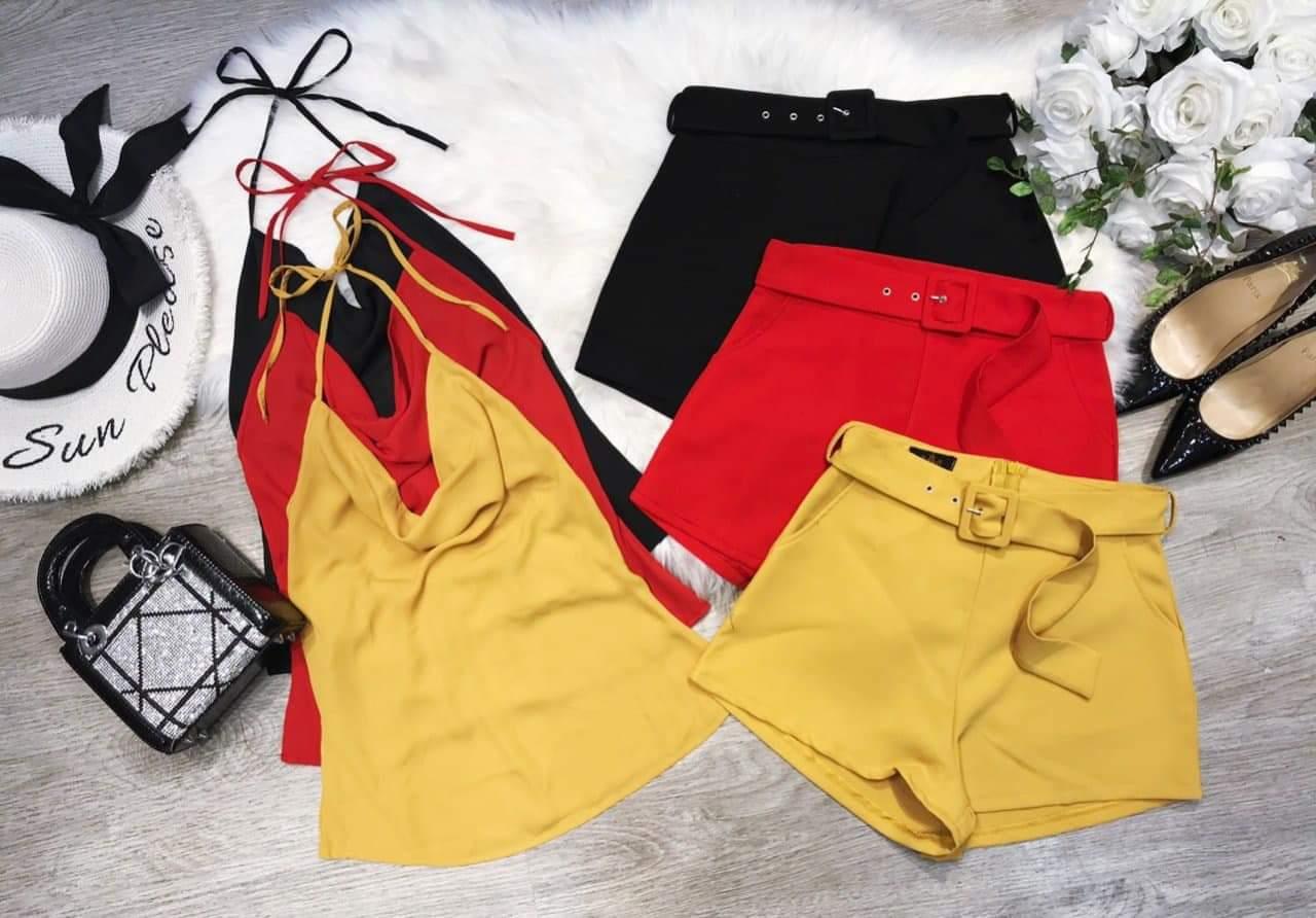 sét áo yếm cổ đổ quần short