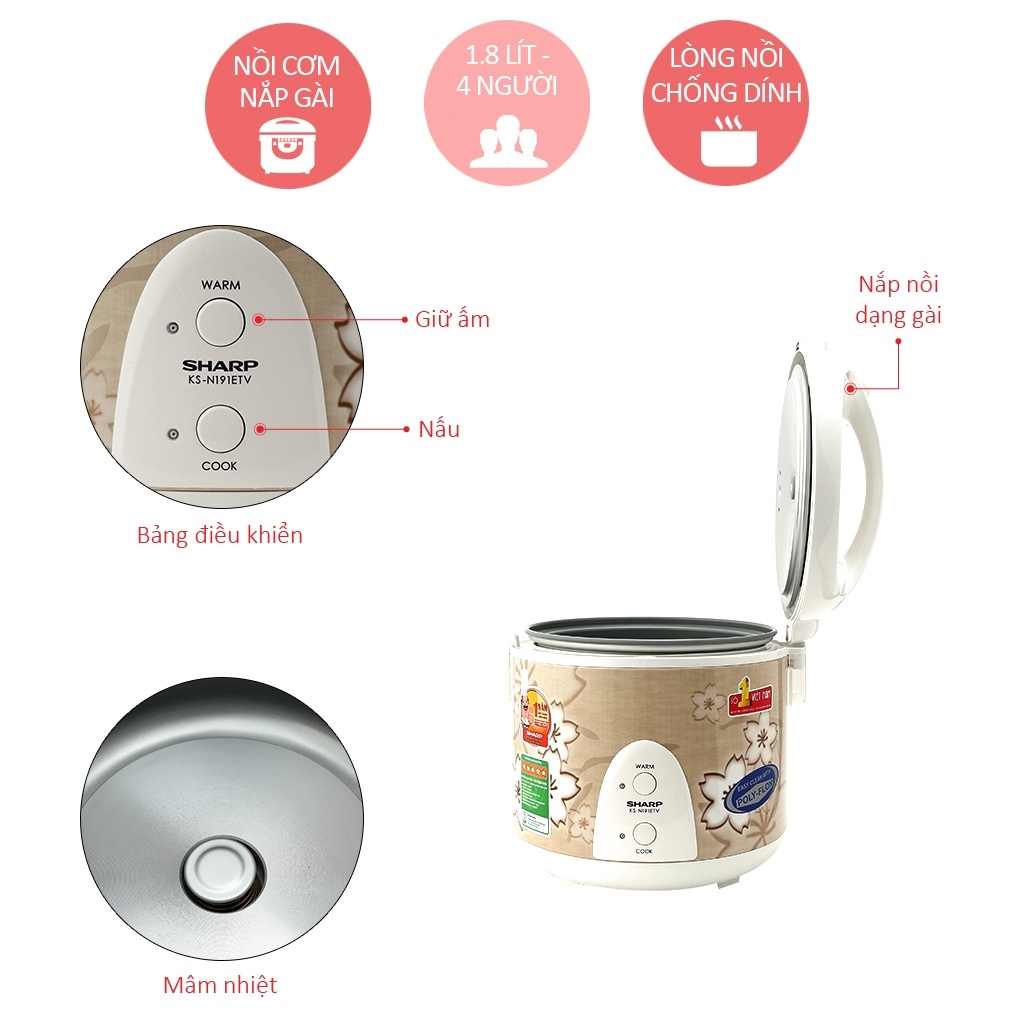 Nồi cơm điện cơ 1,8L Sharp KS-N191ETV "SB"