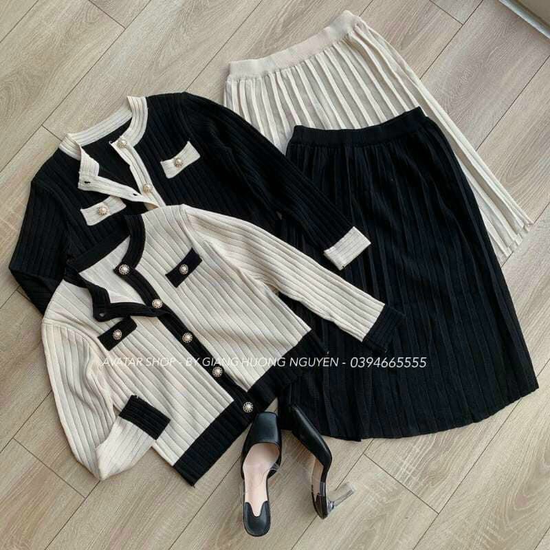 Set len chân váy dập ly