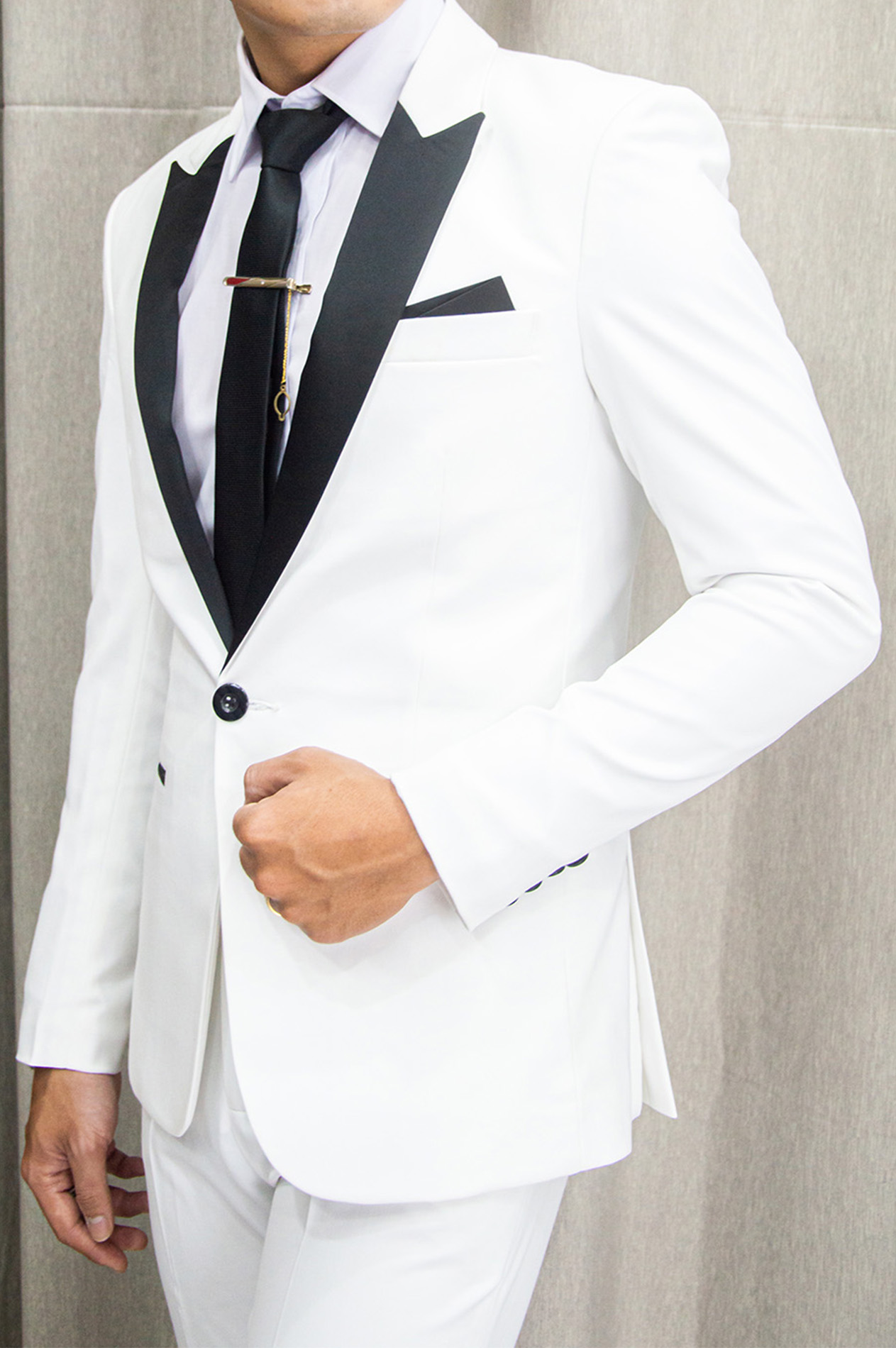 Bộ vest nam ôm body màu trắng tặng kèm cà vạt kẹp | Shopee Việt Nam