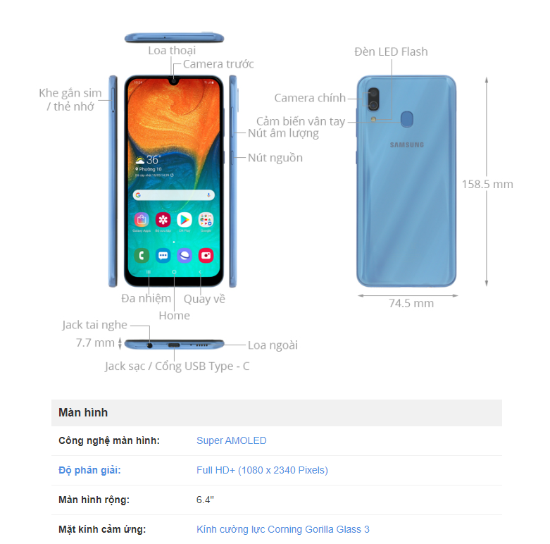 Camera trước điện thoại Samsung Galaxy A30 (Linh kiện bóc máy, bốc máy)