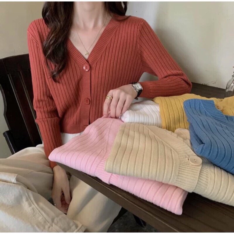 Áo khoác cardigan - áo khoác len cho nữ ullzzang cổ tim dài tay 3 cúc vải len dệt kim