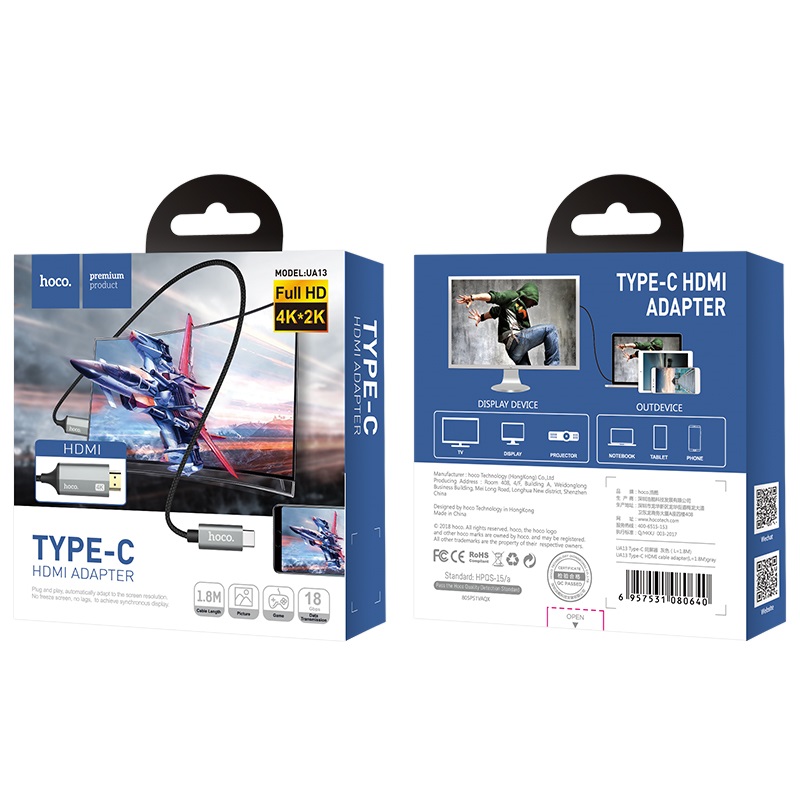 Cáp chuyển đổi Type C sang HDMI Hoco UA13 công nghệ 4K