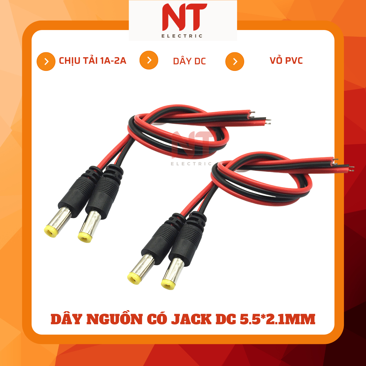 Dây nguồn có jack DC 5.5*2.1mm, chịu tải 1A-2A (combo 4 dây)