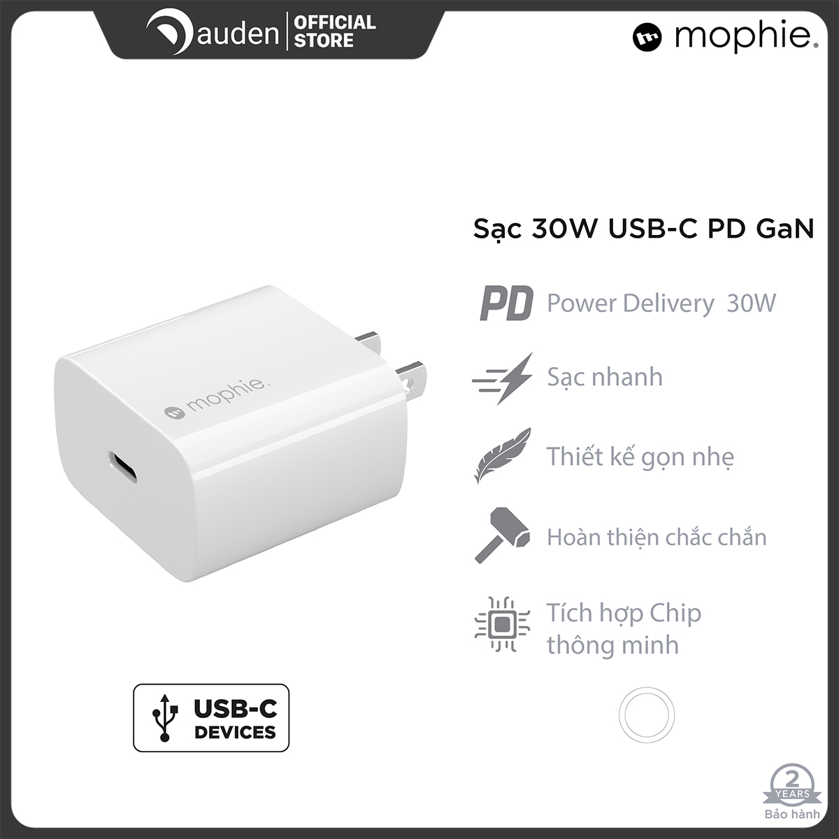 Sạc nhanh Mophie Power Delivery 30W USB-C GaN