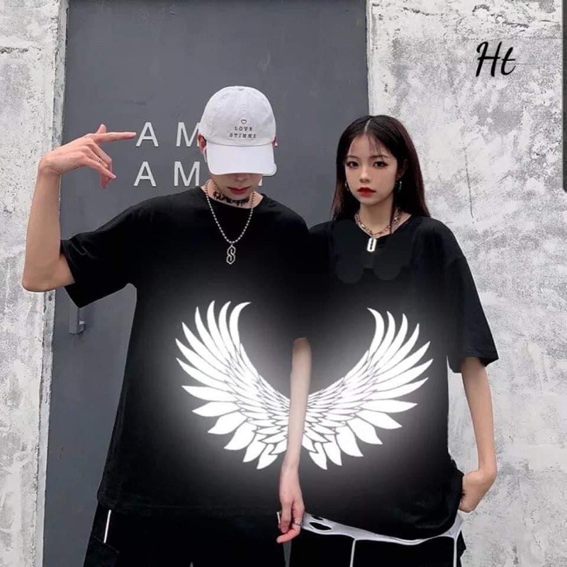 Combo 2 áo - Ao đôi.áo cặp.áo tình yêu. áo thun mặc đôi in cánh chim phản quang.Vải thun cotton thoáng mát dày dặn mặc đôi mặc nhóm đi chơi đi học thời trang phong cách.
