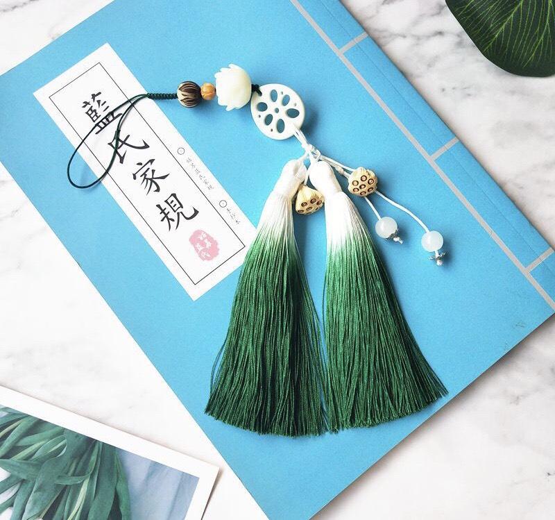 Ngọc Bội Ma đạo tổ sư Trần tình lệnh tua xanh móc khóa ngó sen hoa sen Ngụy Vô Tiện Tiêu Chiến Lam Vong Cơ Vương Nhất Bác