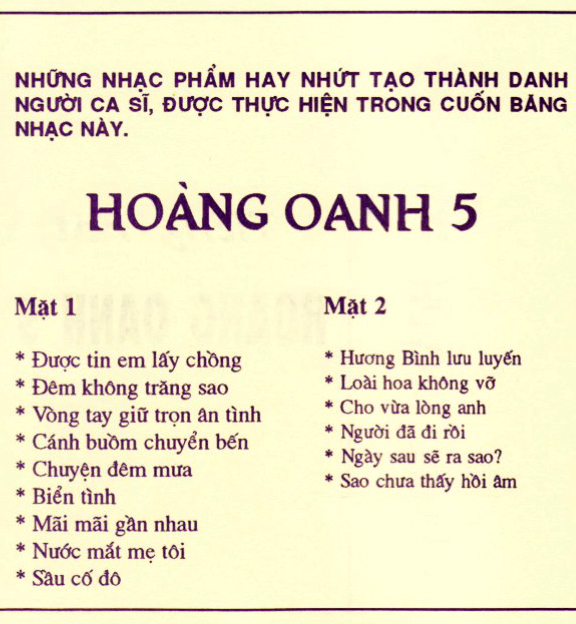 bộ 6 đĩa Cd nhạc tiếng hát Hoàng Oanh 1