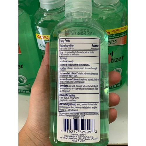 Gel Rửa Tay Assured Hand Sanitizer 331Ml