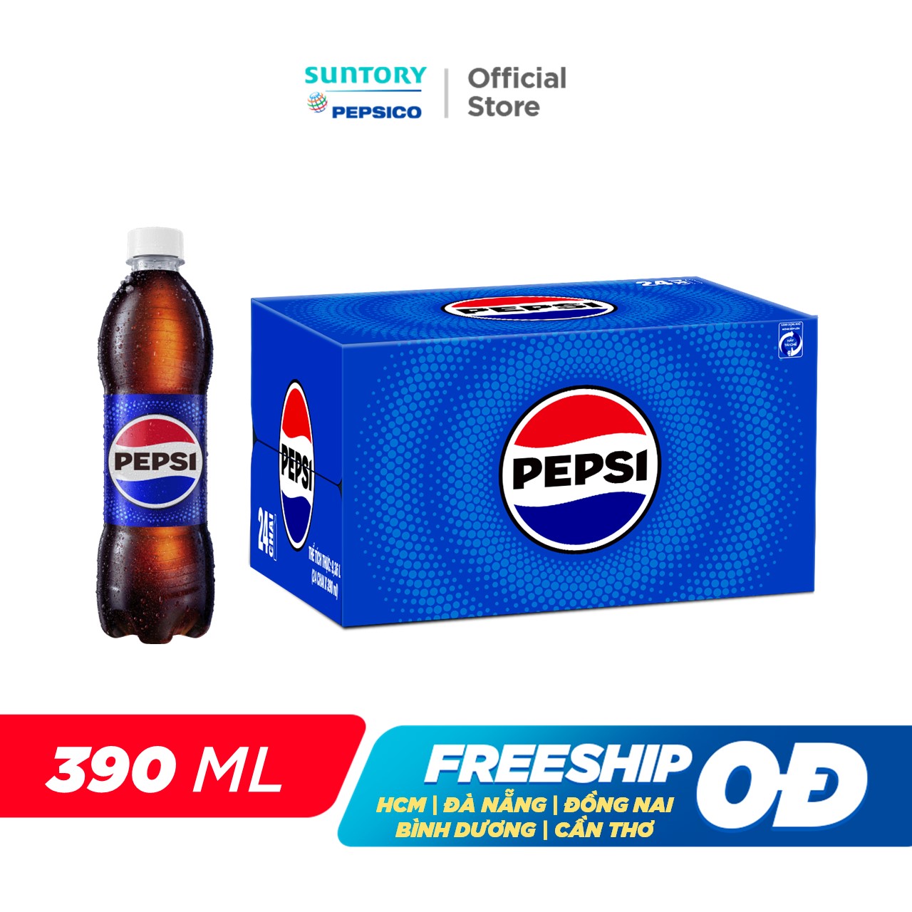 [SALE 15.6] Thùng 24 Chai Nước Ngọt Giải Khát Có Gaz Pepsi (390ml/chai)