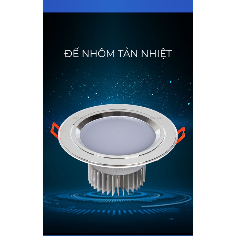 Đèn âm trần led downlight 3 chế độ màu 7w Đèn Âm Trần Đế Đúc Phi 90mm( nguồn rời)