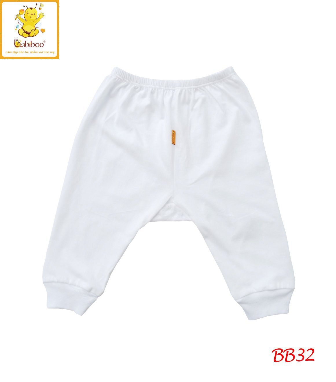 Sơ sinh - Quần sơ sinh dài mặc bỉm trắng trơn BABIBOO - BB32