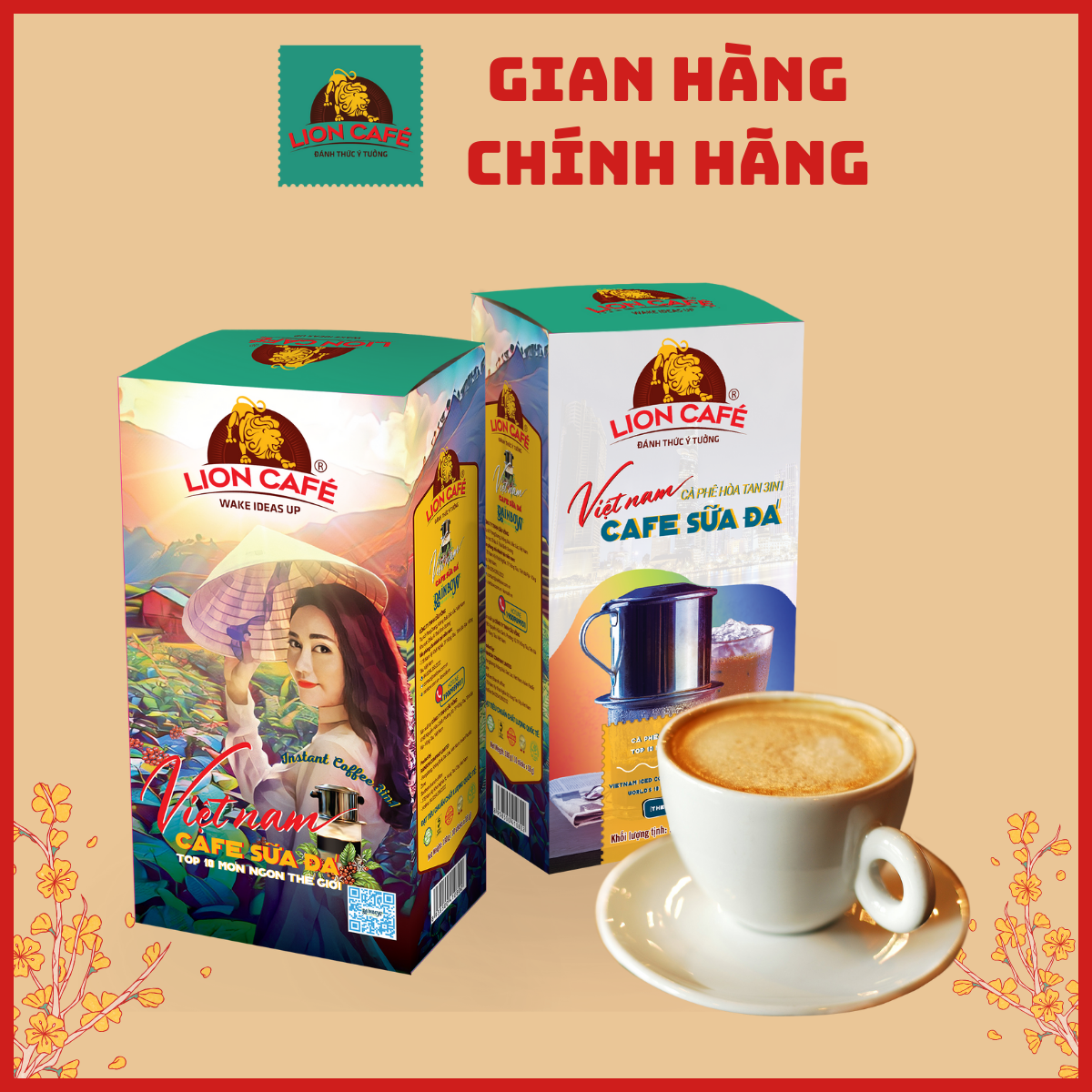 LION CAFE - Cà phê hòa tan 3in1 - Gu sữa đá Việt Nam - Hộp 180g (10 gói x 18g)