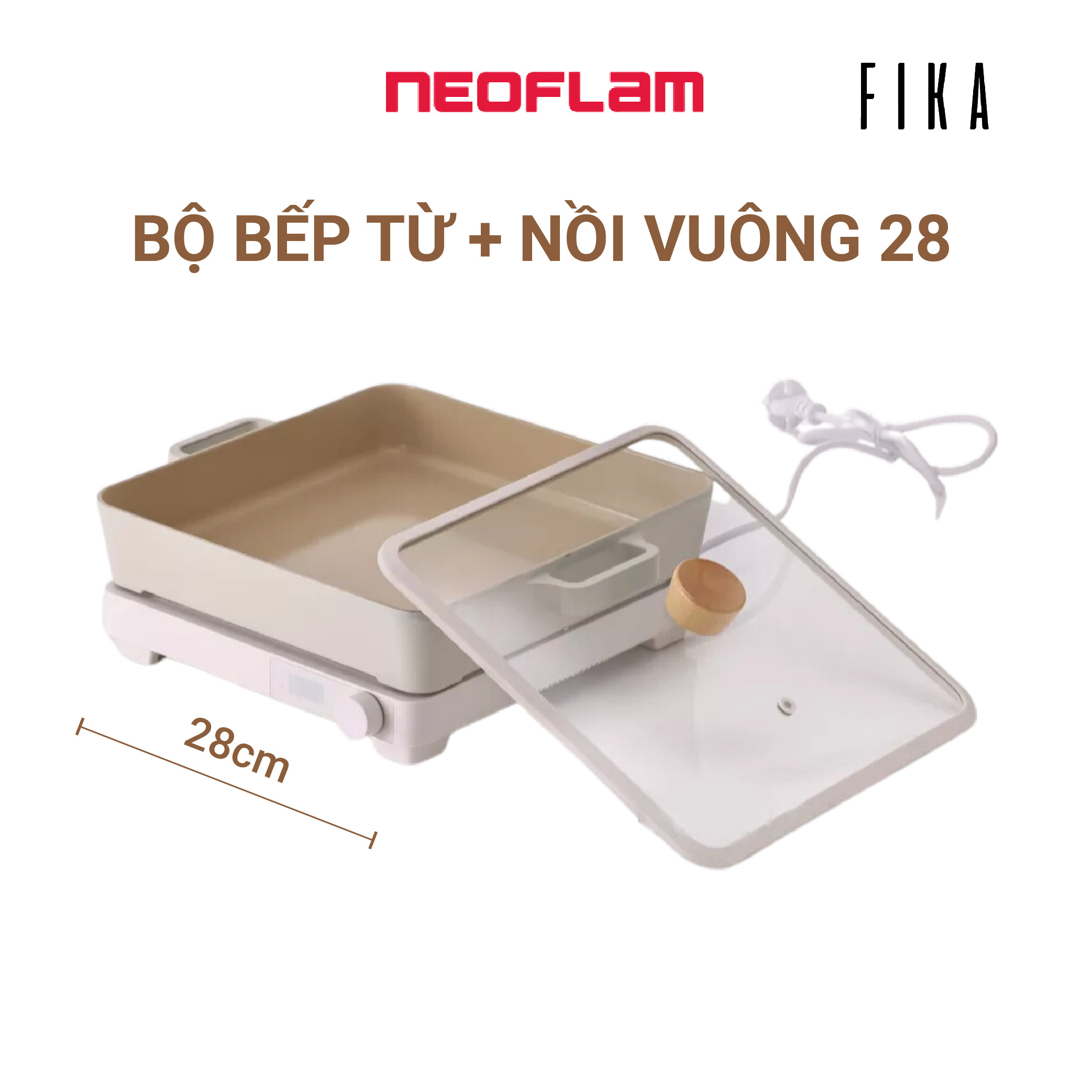 Bộ Combo 2 món nồi lẩu, bếp từ hình vuông Fika Neoflam - Hàn Quốc. Hàng có sẵn, giao ngay.
