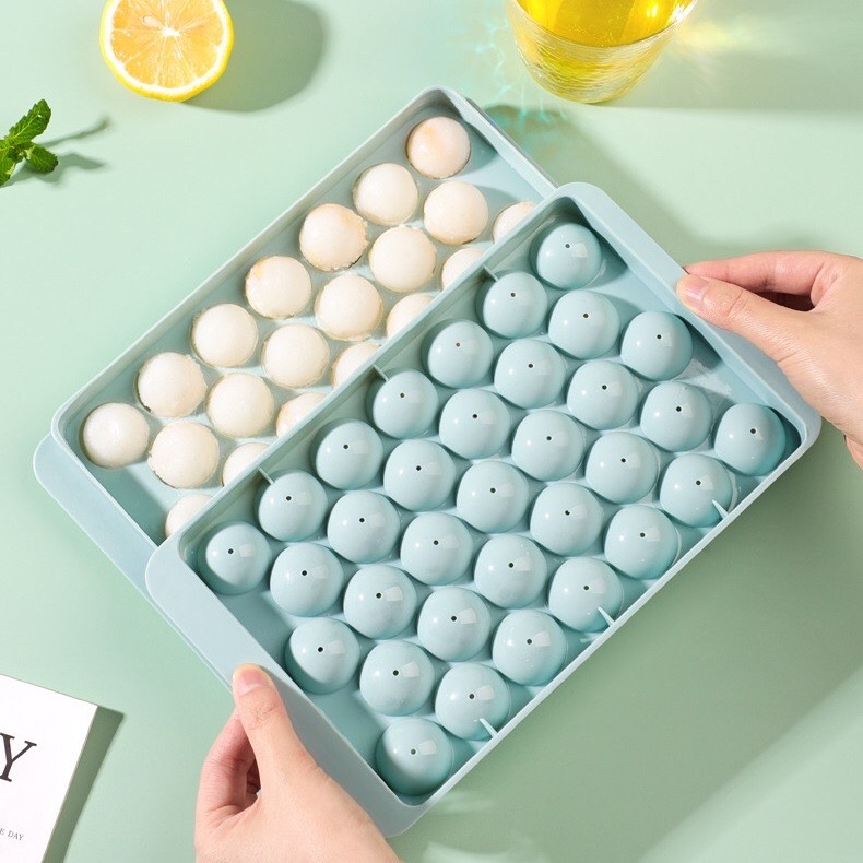Khay Làm Đá Tròn 33 Viên Thiết Kế Chặp Đôi Đảm Bảo Vệ Sinh,(Việt Nhật) Khay Làm Đá Hot, Khay Làm Đá An Toàn, Khay Làm Đá Thông Minh, Khay Làm Đá Tiện Lợi, Khay đá