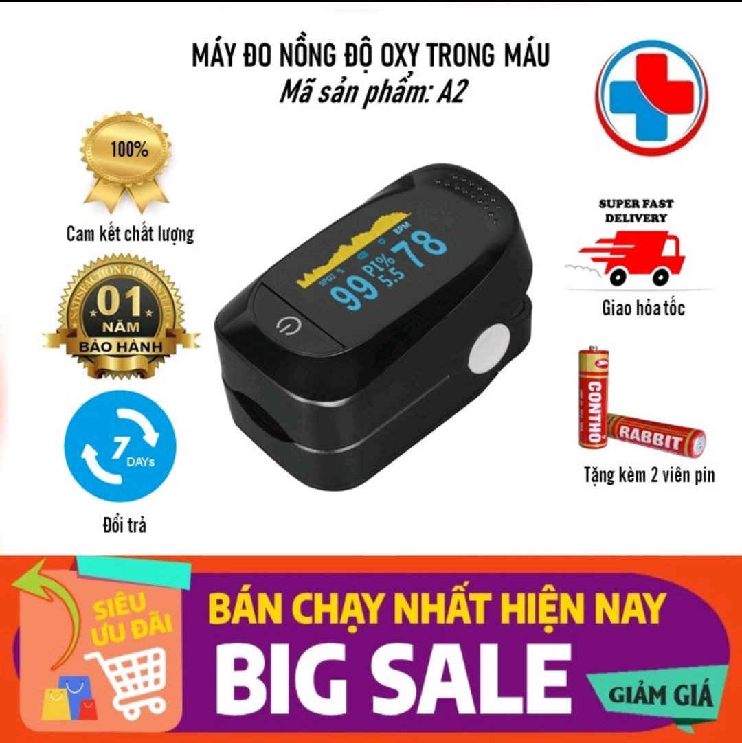 Tặng pin 3A - Máy đo nồng độ Oxy trong máu spo2 kẹt ngón kiêm máy đo nhịp tim tay kỹ thuật số Màn hình OLED - KU0019