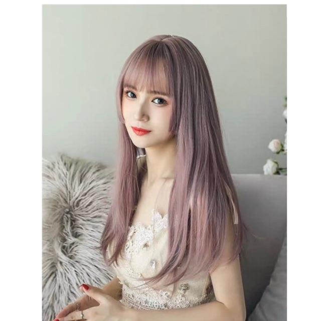 Tóc giả cả đầu ❤️freeship❤️ tóc cả đầu cúp hồng khói