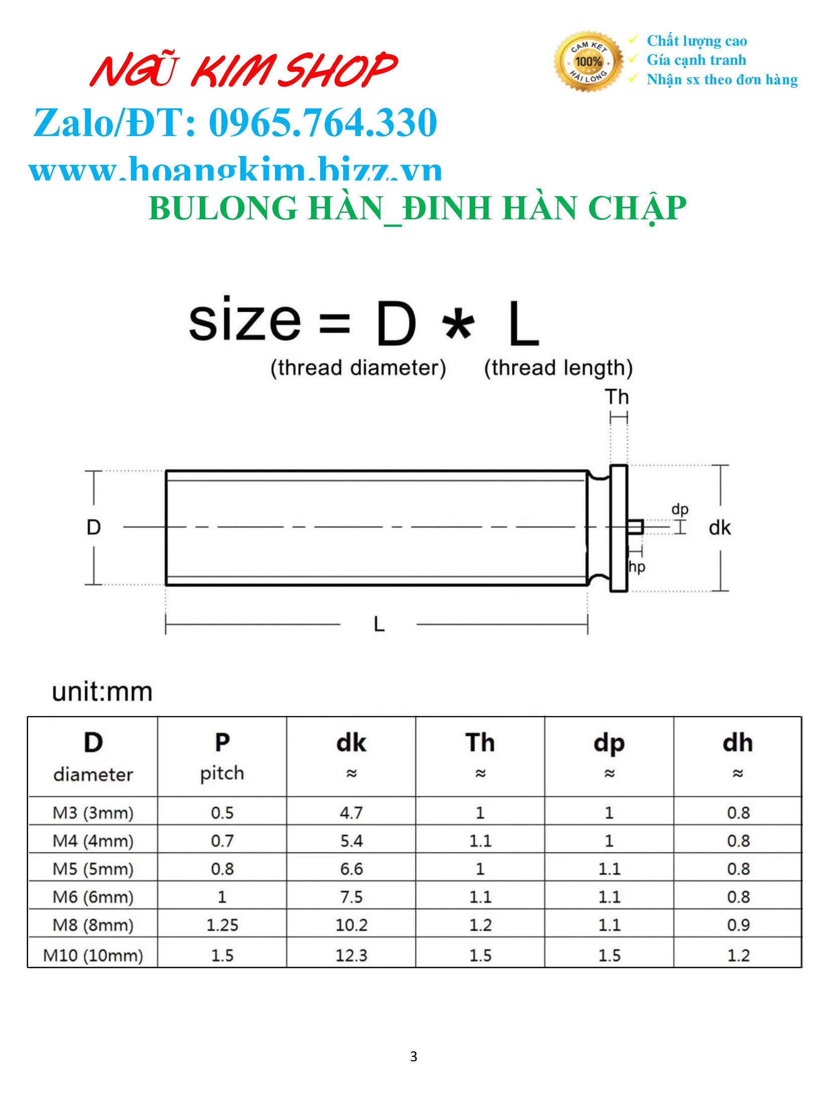 BULONG HÀN _ ỐC TE M3, M4, M5, M6, M8, M10