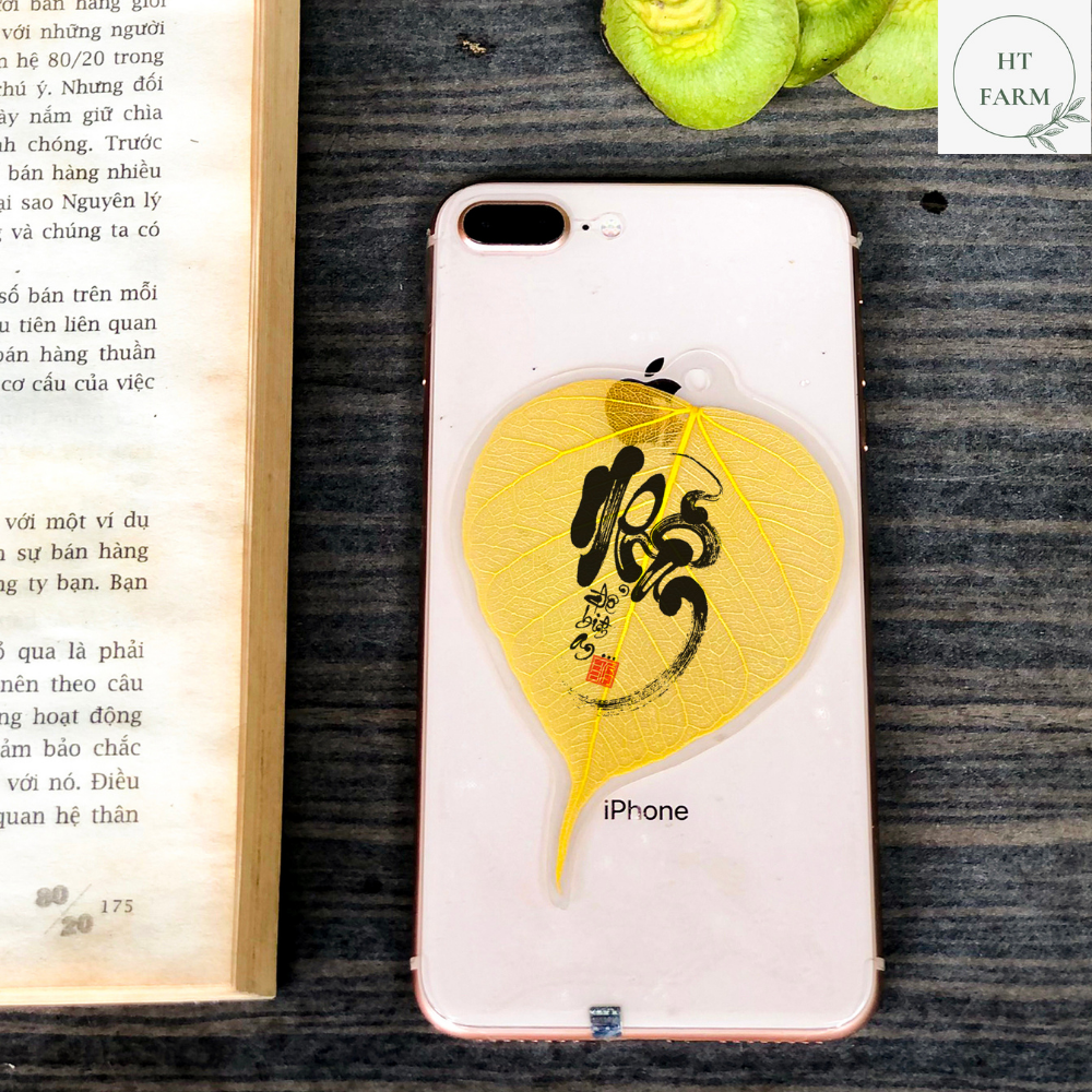 Lá Bồ Đề thư pháp - chữ Nhẫn (Cầu Bình An – May mắn, Ốp điện thoại, Hàng loại 1)