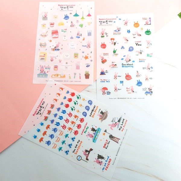 [HCM]Bộ 6 Tấm Sticker Trang Trí - Thỏ Và Mèo