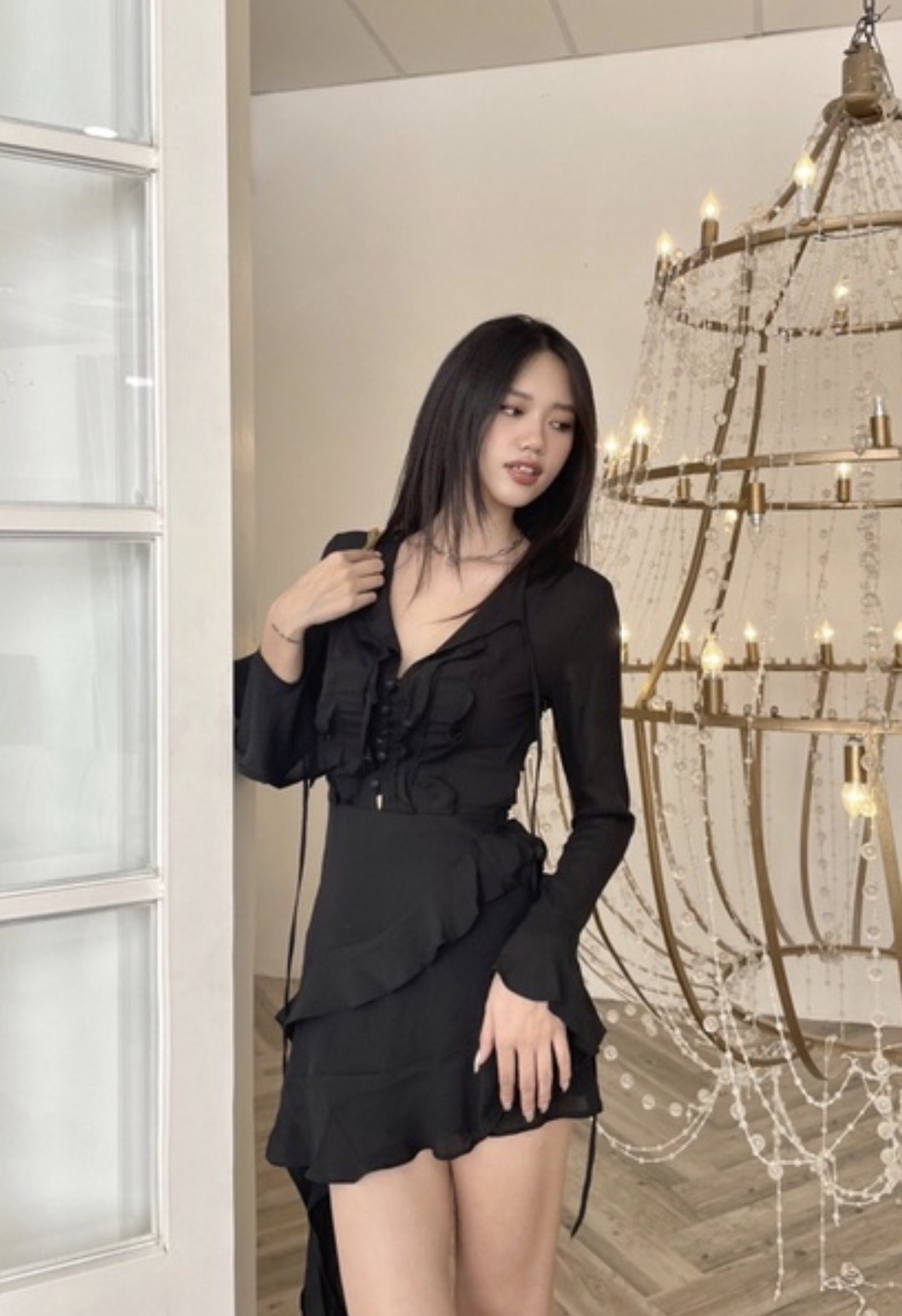 Lemonchic - đầm bèo nút trắng - d238