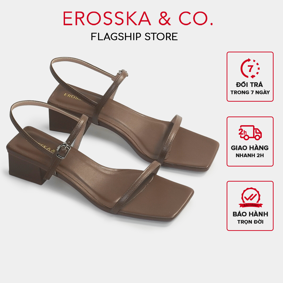 Erosska - Giày sandal cao gót phối dây kiểu dáng Hàn Quốc cao 4cm màu đen _ EM079