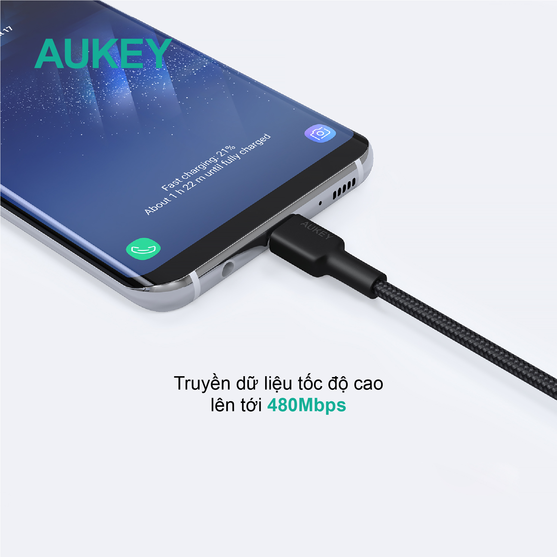 Cáp Aukey USB-A to USB-C dây dù 0.9 mét CB-CD30