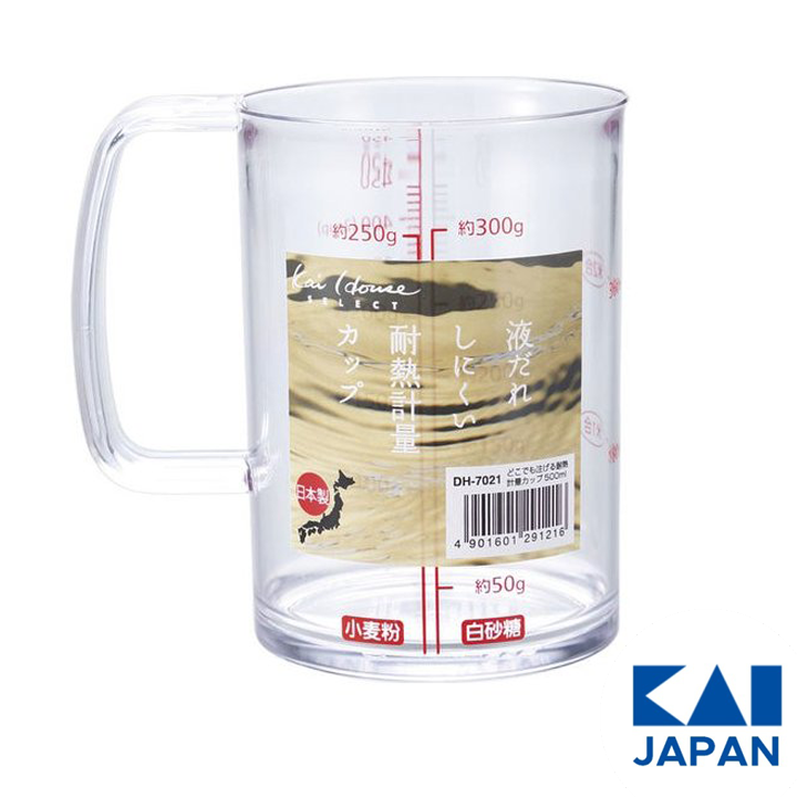 Ca đong chia vạch KAI Nhật Bản 500ml Nhựa AS chịu nhiệt tốt -30 độ đến 100 độ C (hàng chính hãng)